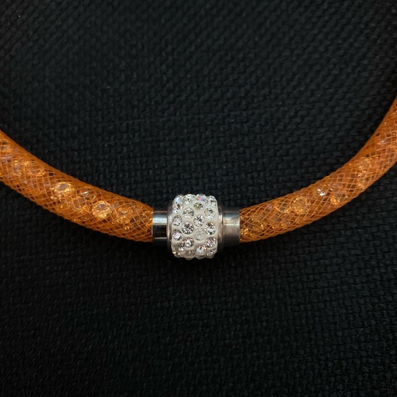 Shiny, vivid orange Rhinestone BANGLE BRACELET with magnetic clasp - Picture 4 of 5